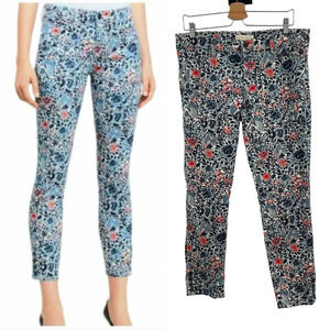 Tory Burch Emmy Ankle Skinny Jeans Blue Lake Kyoto Floral‎ Print Size 31